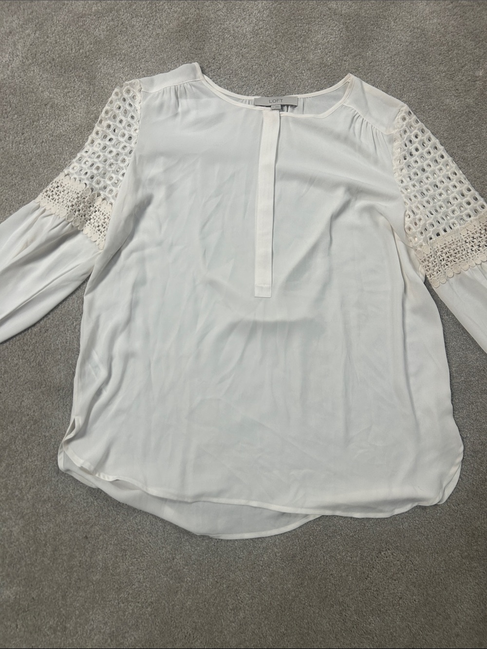 LOFT Ivory Crochet-Sleeve Peasant Blouse